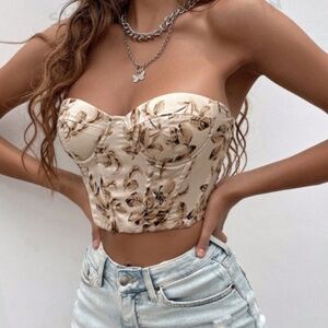 Floral Print Lace Up Crop Tube Top